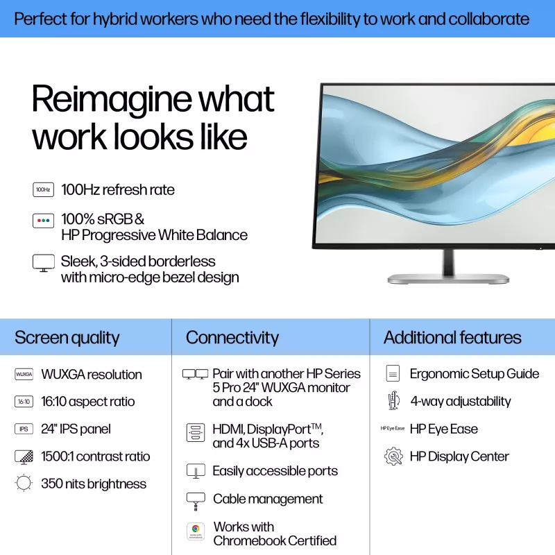 Monitor HP Series 5 Pro 24 cale WUXGA - 524pn, 61 cm (24 cale), 1920 x 1200 pikseli, WUXGA, LCD, 5 ms, czarny