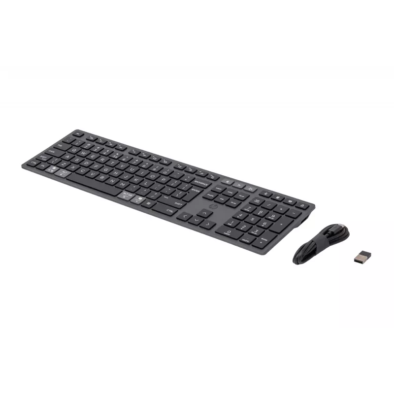 Bezprzewodowa klawiatura wielofunkcyjna HP 720 Multi-Device, ładowalna, pełnowymiarowa (100%), bezprzewodowa, USB + Bluetooth, mechaniczna, QWERTY, czarna