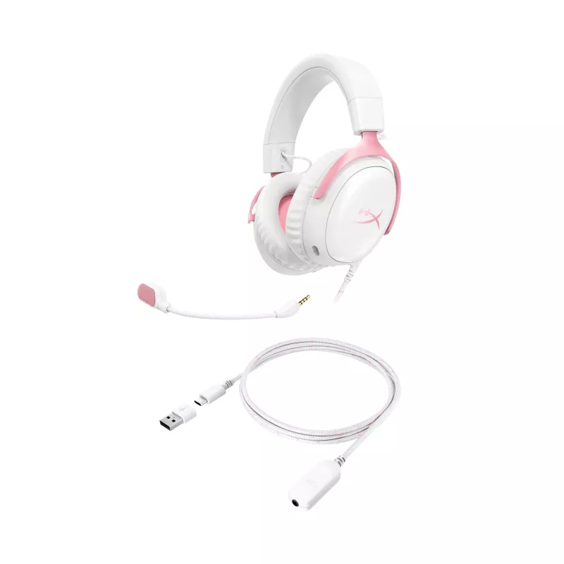 HyperX Cloud III - Zestaw słuchawkowy do gier (Biały/Różowy)