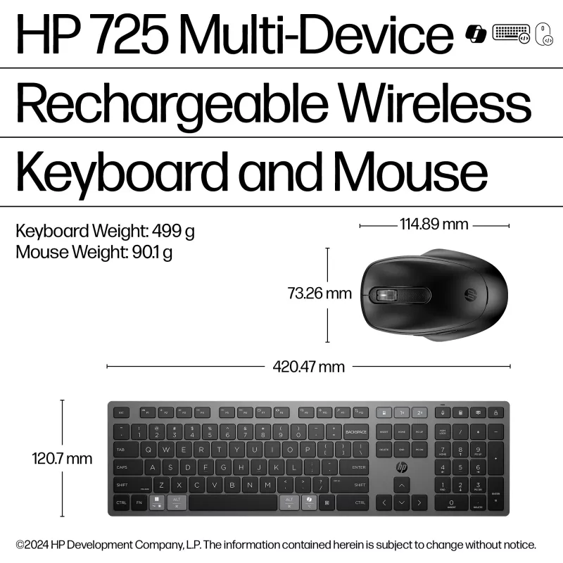 HP 725 Multi-Device Rechargeable Wireless klawiatura and mysz Combo Full-size Wireless Bluetooth