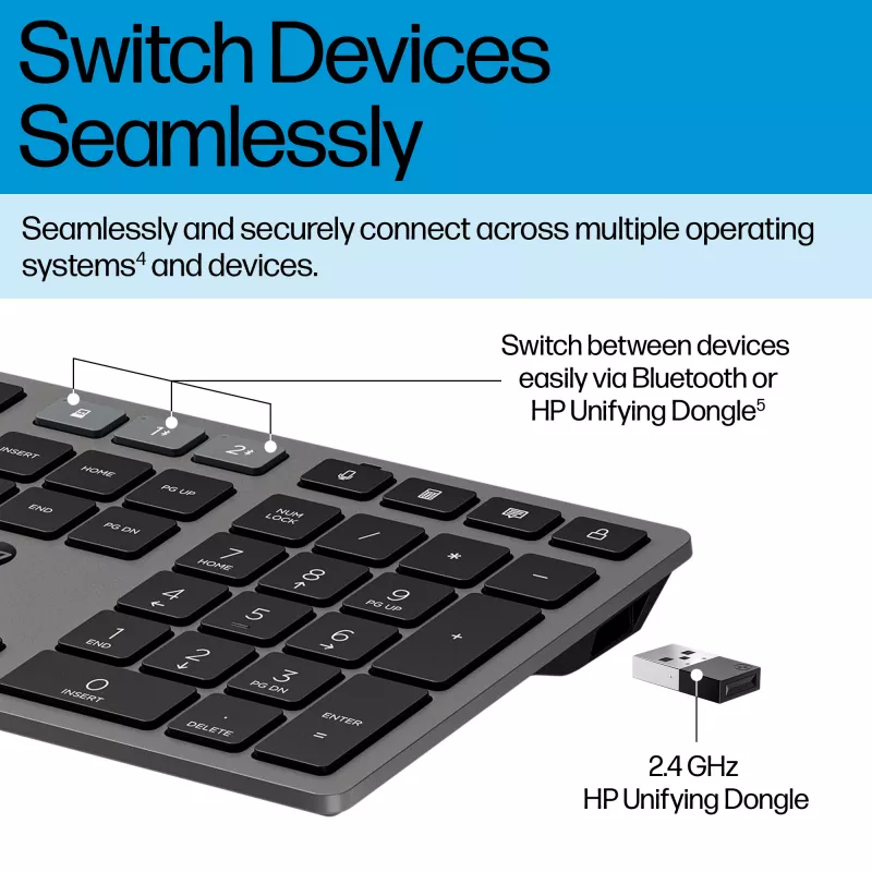 HP 725 Multi-Device Rechargeable Wireless klawiatura and mysz Combo Full-size Wireless Bluetooth