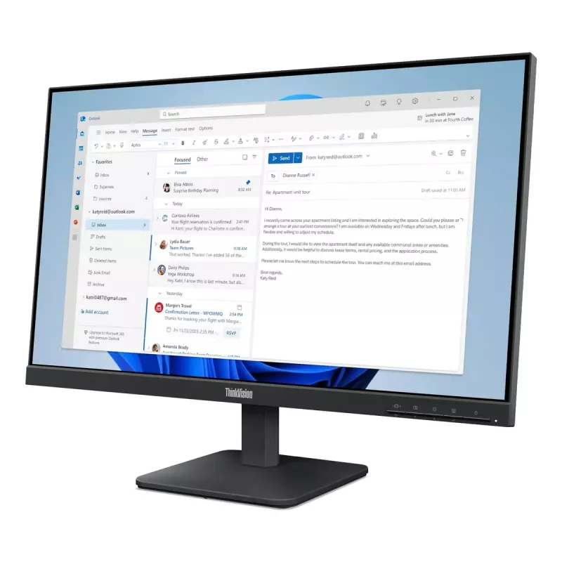 24-calowy monitor Lenovo ThinkVision S24-4e LED IPS, 1920x1080 Full HD, 6 ms, kąty widzenia 178°, VESA, czarny