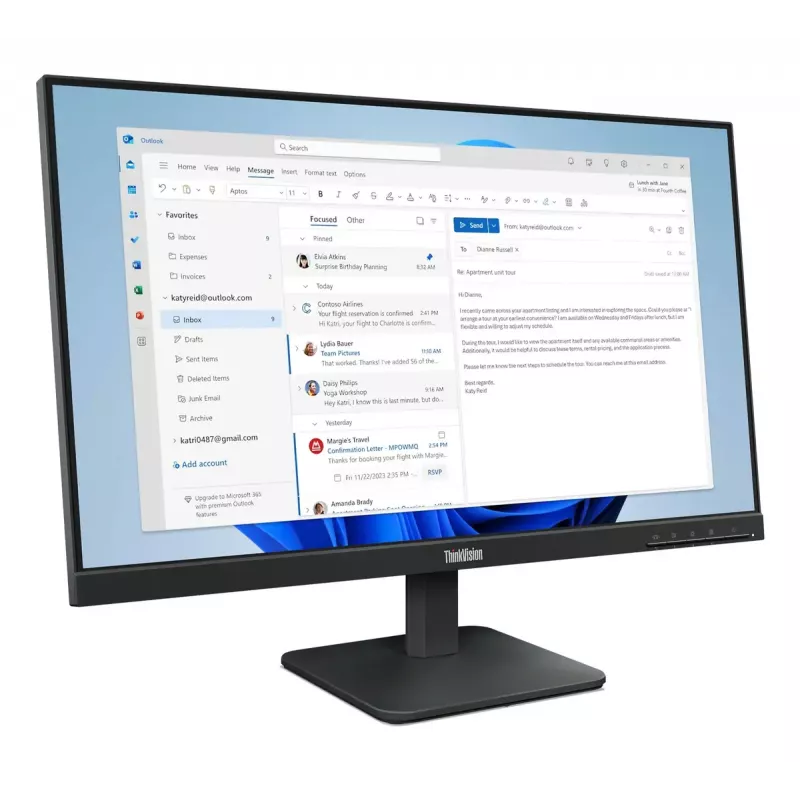 24-calowy monitor Lenovo ThinkVision S24-4e LED IPS, 1920x1080 Full HD, 6 ms, kąty widzenia 178°, VESA, czarny