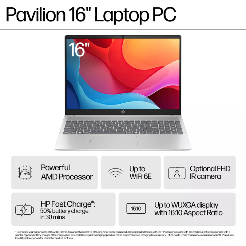 HP Pavilion 16-ag0009na AMD Ryzen™ 5 8540U Laptop 40.6 cm (16 cali) Ekran dotykowy 2K 8 GB LPDDR5-SDRAM Wi-Fi 6 (802.11ax) Windows 11 Home Niebieski (produkt odnowiony)