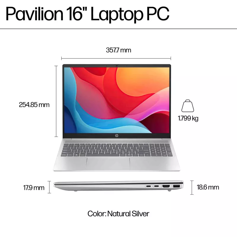 HP Pavilion 16-ag0009na AMD Ryzen™ 5 8540U Laptop 40.6 cm (16 cali) Ekran dotykowy 2K 8 GB LPDDR5-SDRAM Wi-Fi 6 (802.11ax) Windows 11 Home Niebieski (produkt odnowiony)