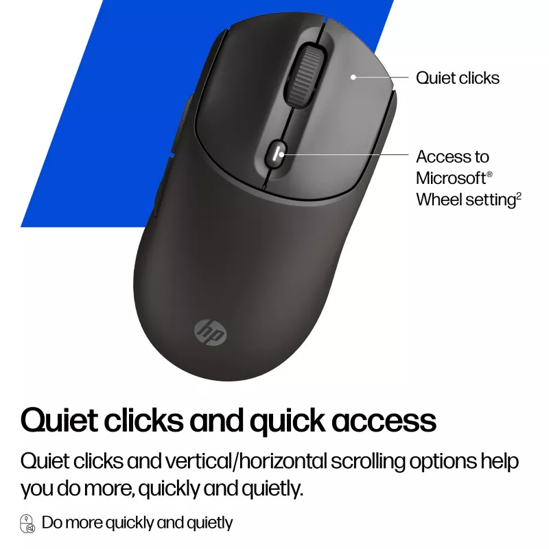 Mysz bezprzewodowa HP 405 Quiet — symetryczna, optyczna 1200 DPI, RF Bezprzewodowa + Bluetooth, 5 przycisków, zasilana bateriami, czarna