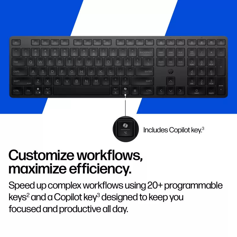 Klawiatura HP 495K dwutrybowa do wielu urządzeń, pełnowymiarowa (100%), bezprzewodowa, USB + Bluetooth, czarna