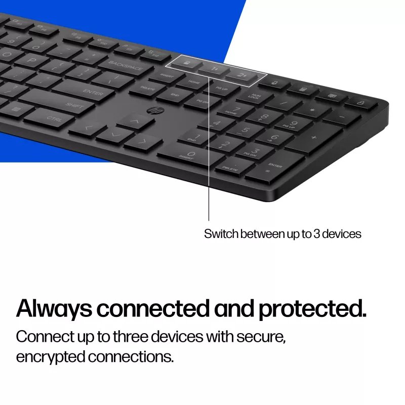 Klawiatura HP 495K dwutrybowa do wielu urządzeń, pełnowymiarowa (100%), bezprzewodowa, USB + Bluetooth, czarna