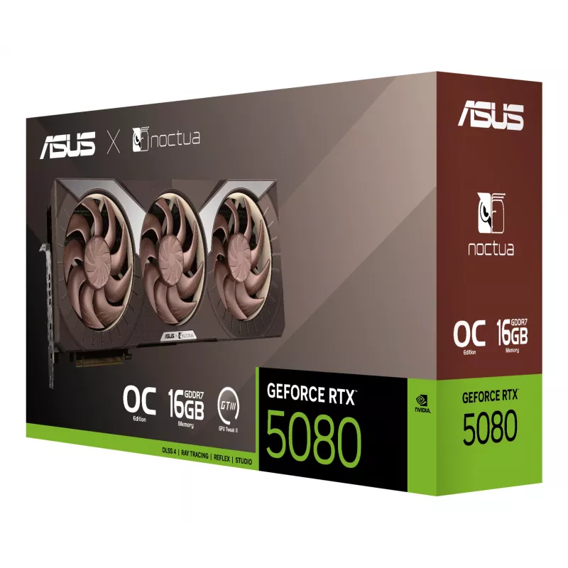 Karta graficzna ASUS GeForce RTX 5080 16 GB GDDR7, PCIe 5.0, 256-bit, 385×80×151 mm, 3 wentylatory, zasilanie 16-pin