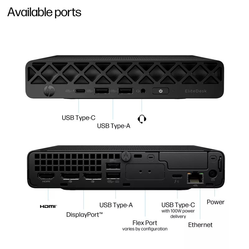 Mini PC HP EliteDesk 8 Mini G1i AI — Intel Core Ultra 7 265T, 16 GB DDR5, 1 TB SSD, Windows 11 Pro, Czarny