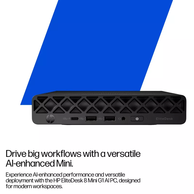 Mini PC HP EliteDesk 8 Mini G1i AI — Intel Core Ultra 7 265T, 16 GB DDR5, 1 TB SSD, Windows 11 Pro, Czarny