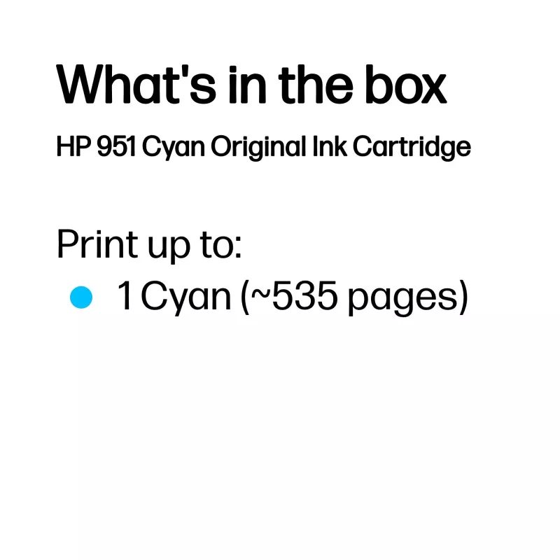 HP 951 cyjan Oryginalnyna kaseta z tuszem, Cyjan, 1 szt., 535 stron