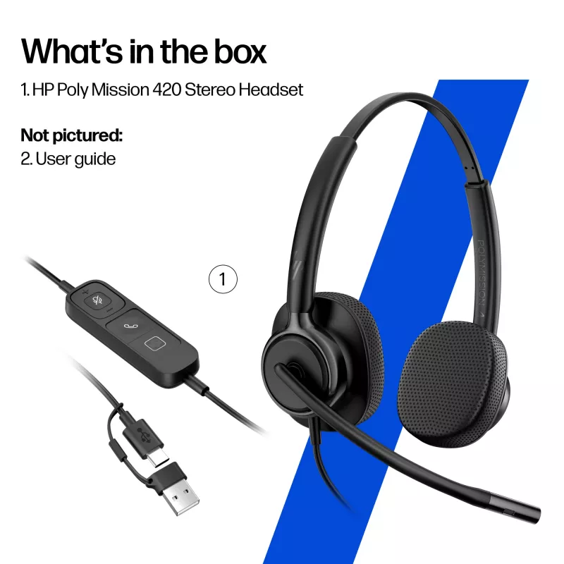 HP Poly Mission 425 Stereofoniczny przewodowy zestaw słuchawkowy USB