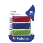 Verbatim Slider - Pamięć USB - 3x16 GB - Niebieski/Czerwony/Zielony, 16 GB, USB Typ-A, 2.0, Wsuwany, 8 g, Niebieski, Zielony, Czerwony
