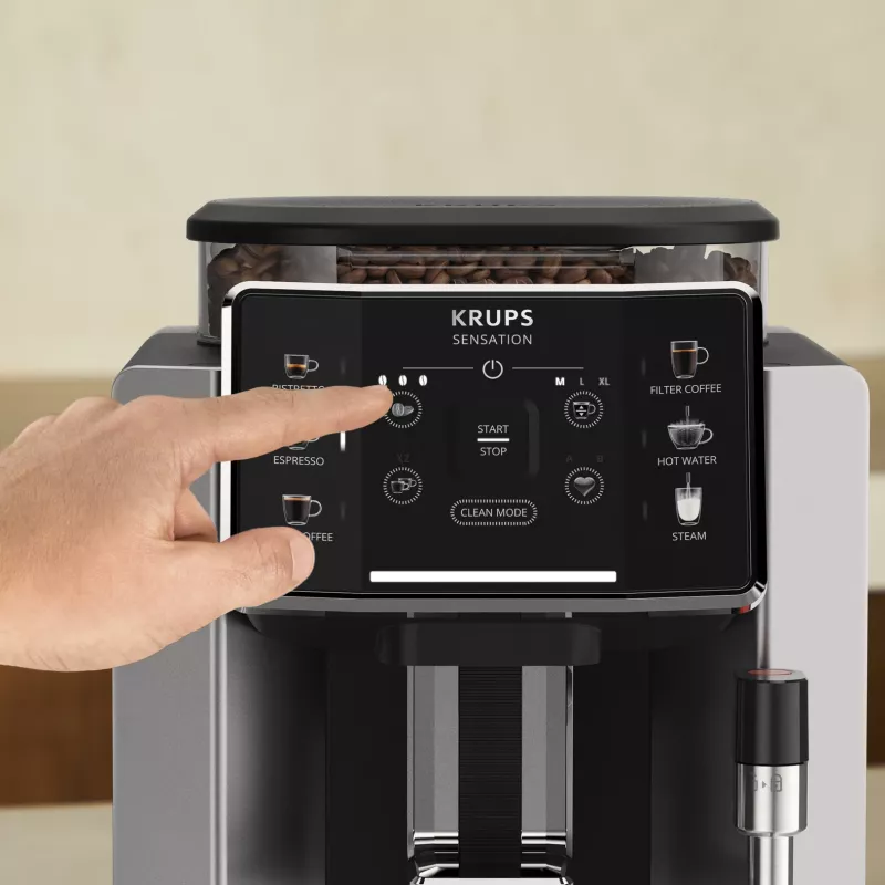 Ekspres do kawy KRUPS Sensation EA910E — w pełni automatyczny, zbiornik na wodę 1,7 l, wbudowany młynek, 2 wylewki, 1450 W