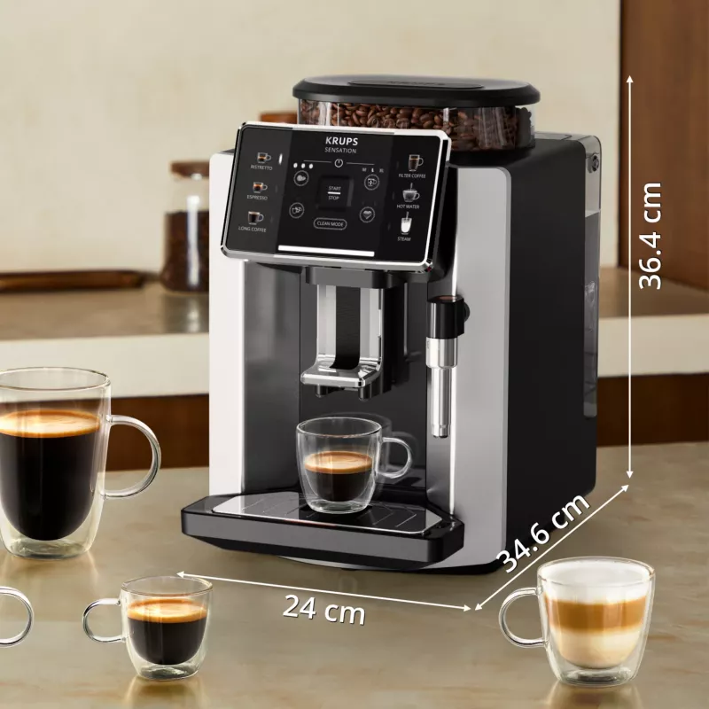 Ekspres do kawy KRUPS Sensation EA910E — w pełni automatyczny, zbiornik na wodę 1,7 l, wbudowany młynek, 2 wylewki, 1450 W