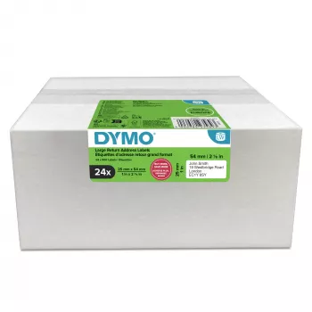 Rolki etykiet Dymo 2223589 — białe etykiety papierowe 5,4 × 2,5 cm, 500 etykiet/rolka, 12000 etykiet/opakowanie, FSC