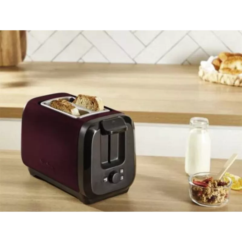 Toster MOULINEX LT5S05E0 — 2-kromkowy, 1300 W, obudowa ze stali nierdzewnej, czarno-czerwony