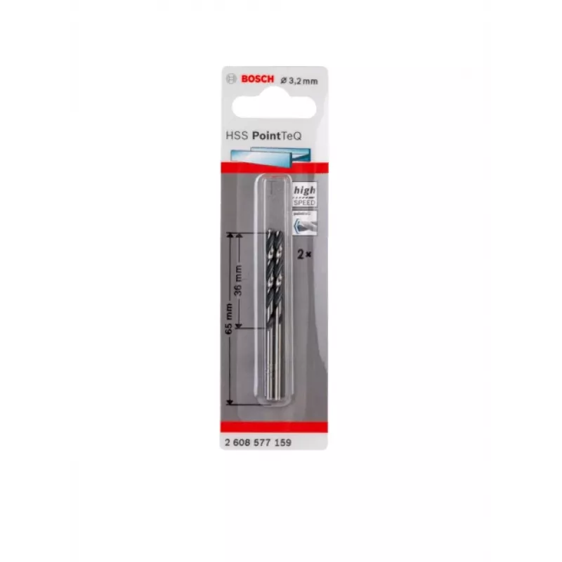 Bosch HSS Twist Drill Bits PointTeQ, Wiertło, Wiertło kręte, Obrót w prawo, 3.2 mm, Stal, Żeliwo, 3.6 cm