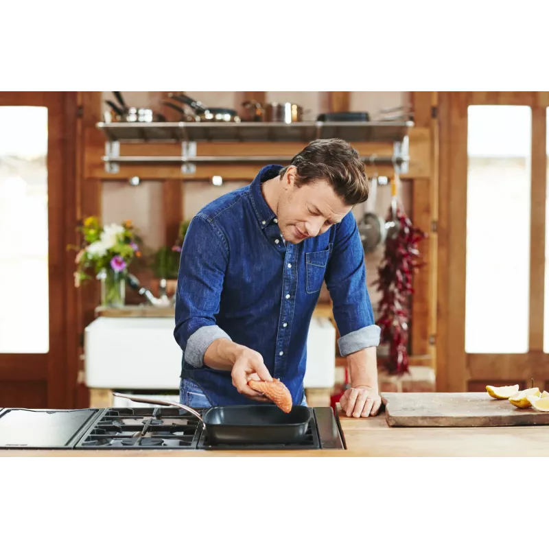 Tefal Jamie Oliver E24541 kwadratowe czarne naczynie żaroodporne 2,5 L – średnica dna 17,5 cm, rozmiar 290×458 mm