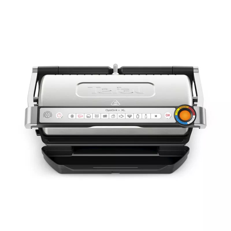 Grill kontaktowy Tefal Optigrill+ XL GC727D10 — 2000 W, prostokątna obudowa metalowa, 445×365×175 mm
