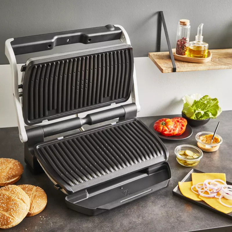 Grill kontaktowy Tefal Optigrill+ XL GC727D10 — 2000 W, prostokątna obudowa metalowa, 445×365×175 mm
