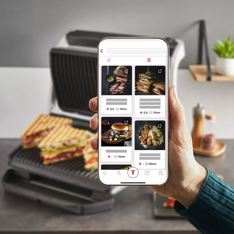 Grill kontaktowy Tefal Optigrill+ XL GC727D10 — 2000 W, prostokątna obudowa metalowa, 445×365×175 mm