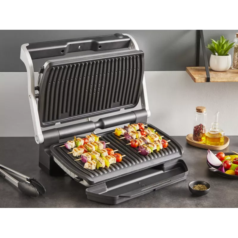 Grill kontaktowy Tefal Optigrill+ XL GC727D10 — 2000 W, prostokątna obudowa metalowa, 445×365×175 mm