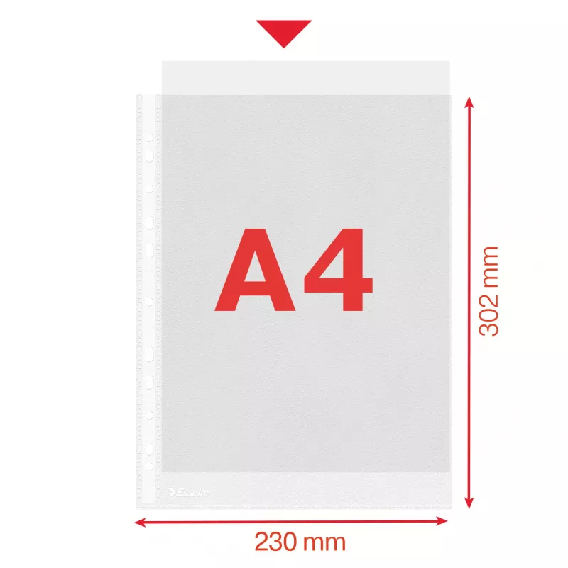 Esselte Koszulki plastikowe A4 - Economy -, 210 x 297 mm (A4), Przezroczysty, Polipropylen (PP), Pionowa, Górne, 230 mm