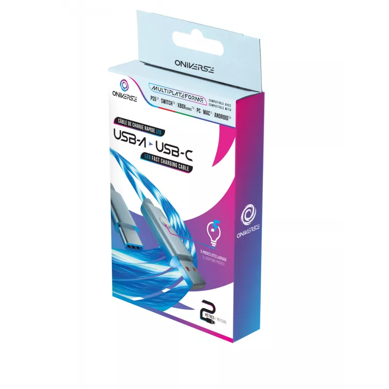 Oniverse Kabel USB-A do USB-C Quick Charge z diodą LED – 2 metry – biały (Wieloplatformowy)