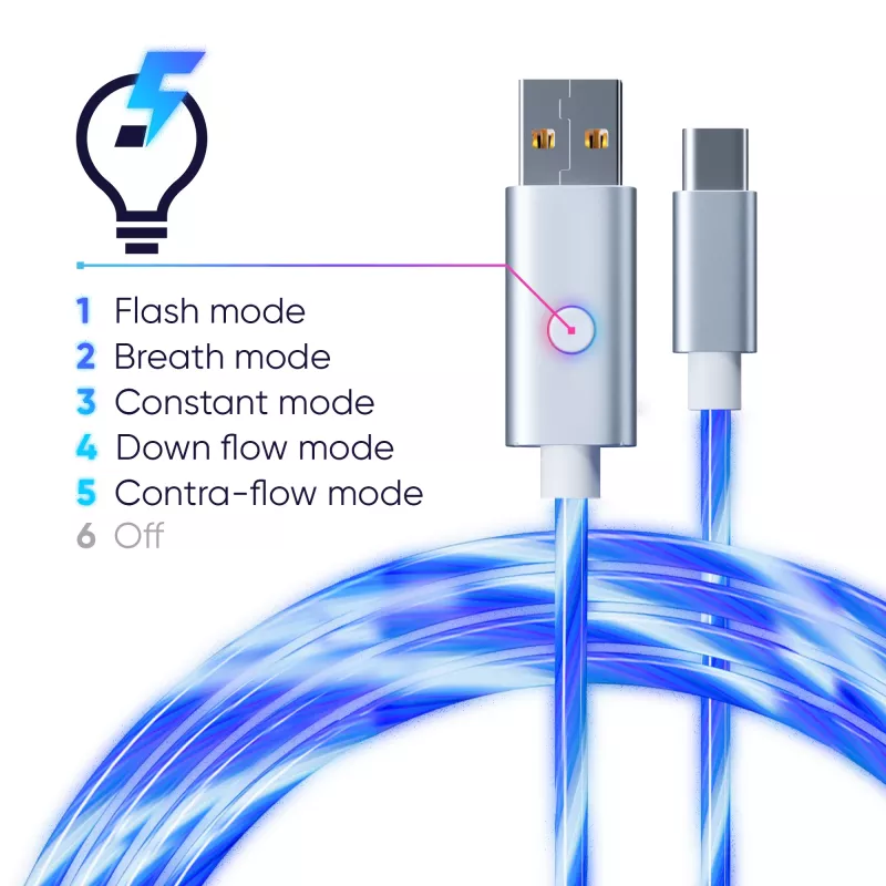Oniverse Kabel USB-A do USB-C Quick Charge z diodą LED – 2 metry – biały (Wieloplatformowy)