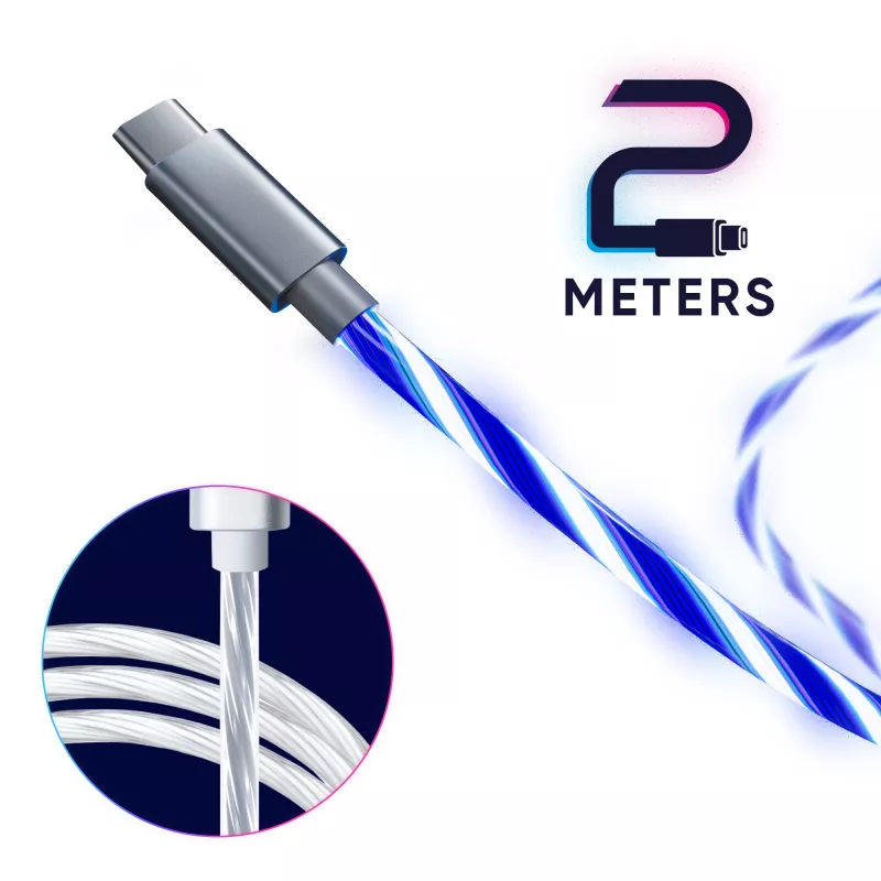 Oniverse Kabel USB-A do USB-C Quick Charge z diodą LED – 2 metry – biały (Wieloplatformowy)