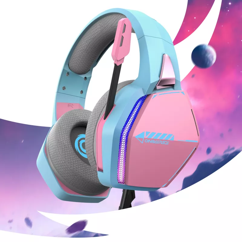Oniverse Gaming Headset Nebula - Diva Pink (Multiplatform), przewodowy, gaming, 20 - 20000 Hz, 356 g, zestaw słuchawkowy, cyjan, różowy