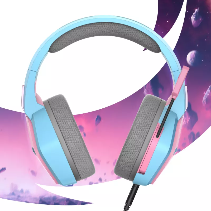 Oniverse Gaming Headset Nebula - Diva Pink (Multiplatform), przewodowy, gaming, 20 - 20000 Hz, 356 g, zestaw słuchawkowy, cyjan, różowy