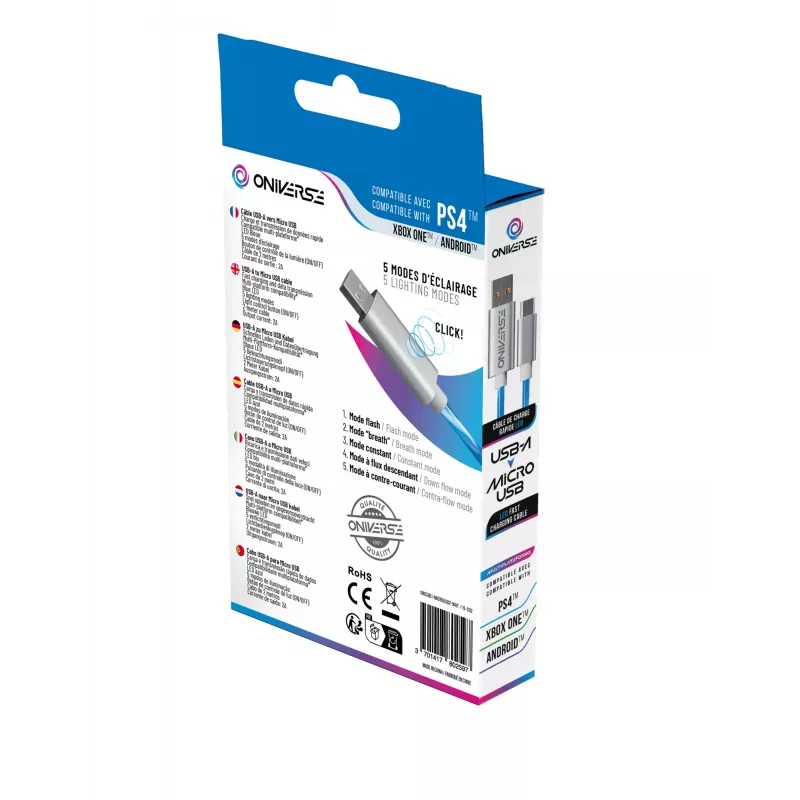Oniverse Micro USB Charge kabel z LED - 2 meters - biały (Multiplatform)