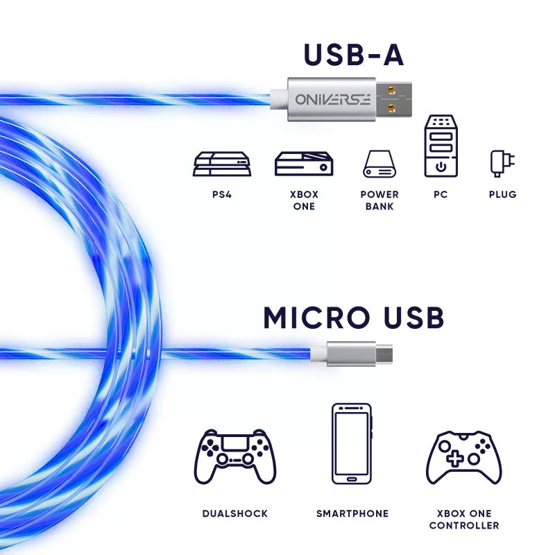 Oniverse Micro USB Charge kabel z LED - 2 meters - biały (Multiplatform)