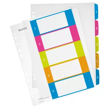 Leitz Indices Printable PP A4+ 1-5 WOW, Numeric tab index, Polypropylene (PP), A4 Maxi, 245 mm, 305 mm