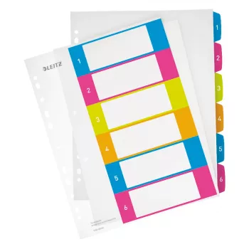 Leitz Indices Printable PP A4+ 1-6 WOW, Numeryczny przekładka indeksowa, Polipropylen (PP), Wielokolorowy, Pionowa, A4 Maxi, 0,3 mm