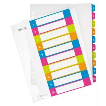 Leitz Indices Printable PP A4+ 1-10 WOW, Numeric tab index, Polipropylen (PP), Wielokolorowy, Pozioma, A4 Maxi, 245 mm