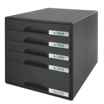 Leitz Szafka z szufladami Plus 5-szufladowa, 5 szuflad, tworzywo sztuczne, czarna, 287 x 363 x 270 mm