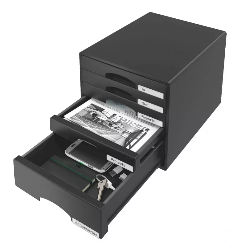 Leitz Szafka z szufladami Plus 5-szufladowa, 5 szuflad, tworzywo sztuczne, czarna, 287 x 363 x 270 mm