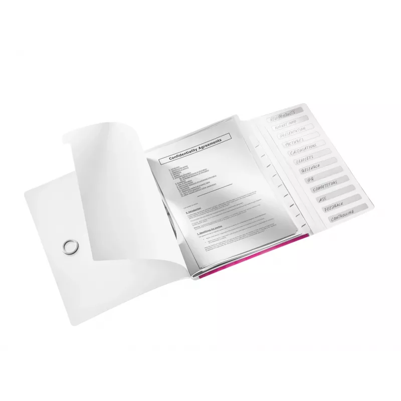 Książka z przekładkami Leitz WOW PP 12 zakładek, A4, polipropylen (PP), metaliczny, różowy, 200 arkuszy, 265 mm, 17 mm