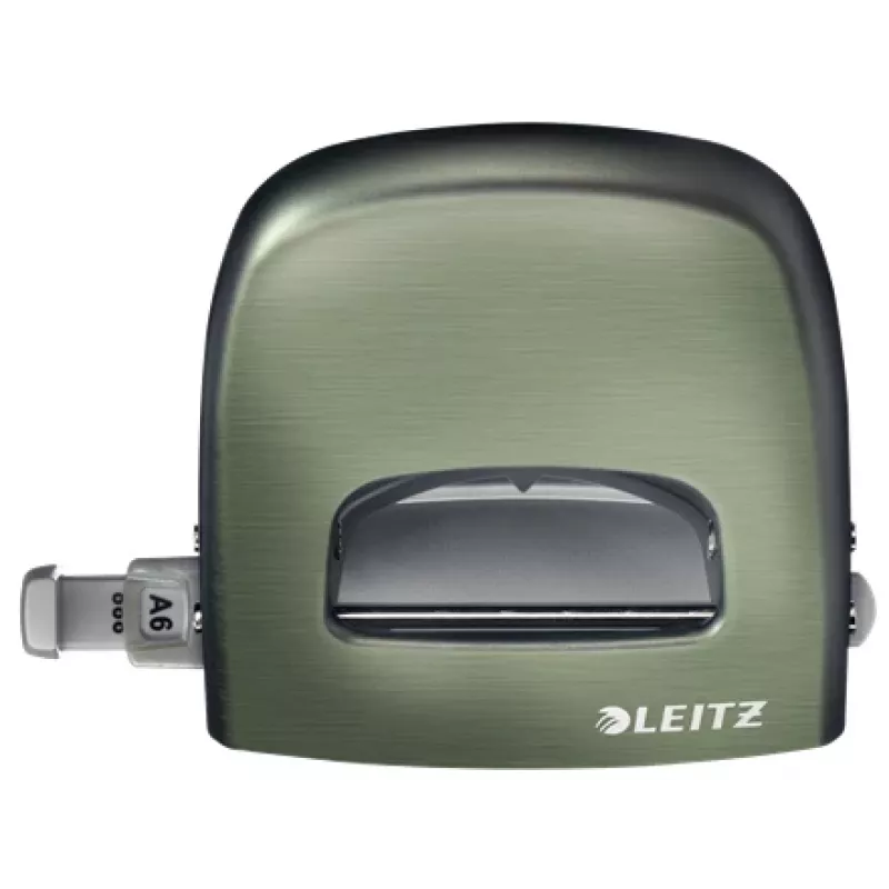 Leitz NeXXt Hole Punch Style, dziurkacz 2-otworowy na 30 arkuszy, metalowy, zielony, srebrny, 8 cm, A6