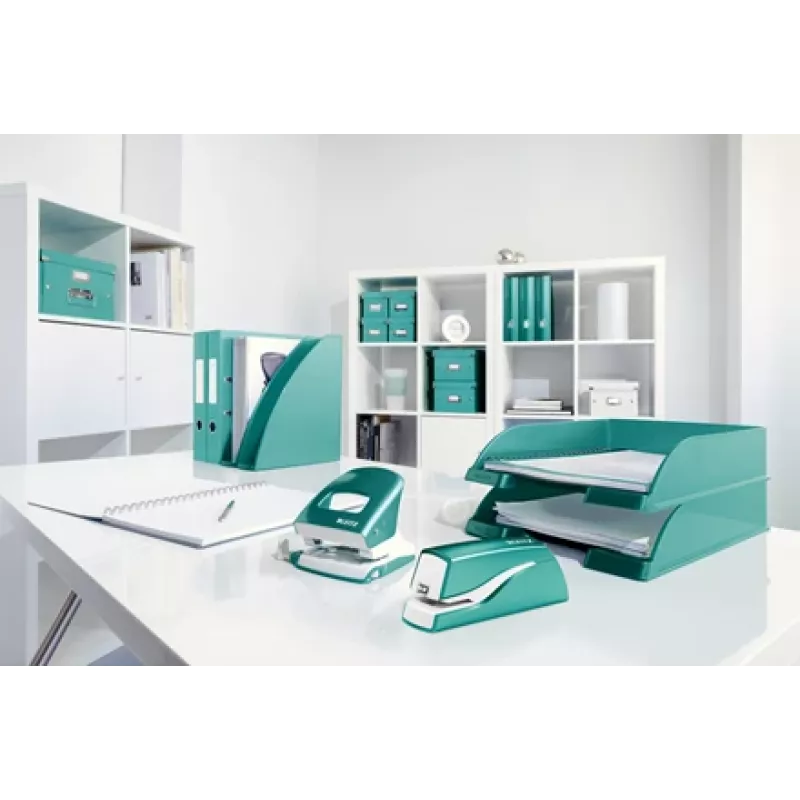 Leitz NeXXt Zszywacz bateryjny WOW 5566, 10 arkuszy, 1 cm, tworzywo sztuczne, niebieski, biały, bateria, 50 mm