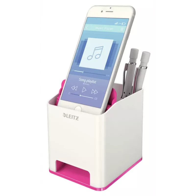 Leitz Sound Pen Holder WOW, różowy, biały, polistyren, 90 mm, 101 mm, 100 mm, 140 g