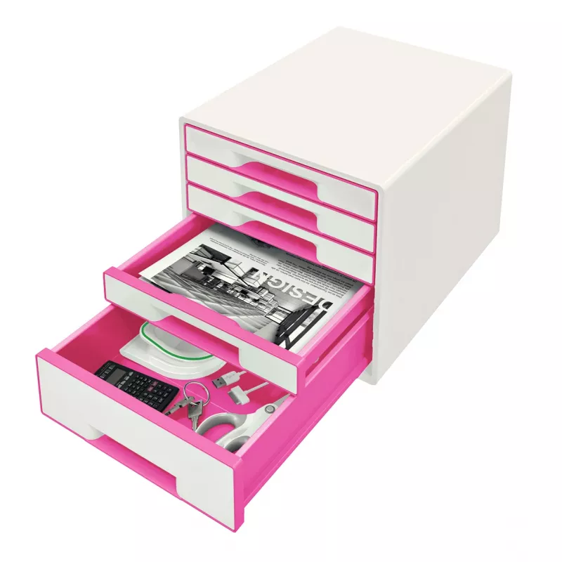Szafka z szufladami Leitz WOW Cube 5-szufladowa, 5 szuflad, Plastik, Różowy, Biały, 1 szt., 270 mm, 287 mm