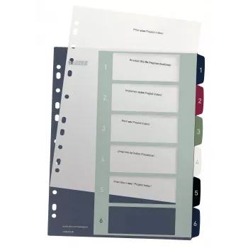 Leitz Index PC Printable 1-6 Style PP A4+, Numeric tab index, Polypropylene (PP), Multicolour, Portrait, A4 Maxi, 245 mm