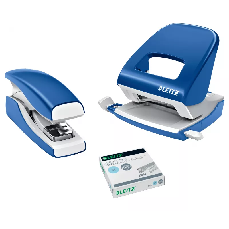 Zszywacz Leitz Softpress płaski Clinch 30 arkuszy, 30 arkuszy, niebieski, płaskie zszywanie, zszywki Leitz Softpress, tworzywo sztuczne, 80 g/m²