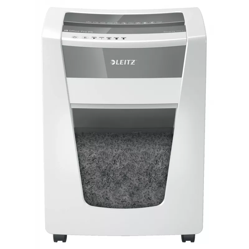 Niszczarka Leitz IQ Office Pro P5, cięcie mikro, 23 cm, 2 x 15 mm, 30 l, 300 arkuszy, 55 dB