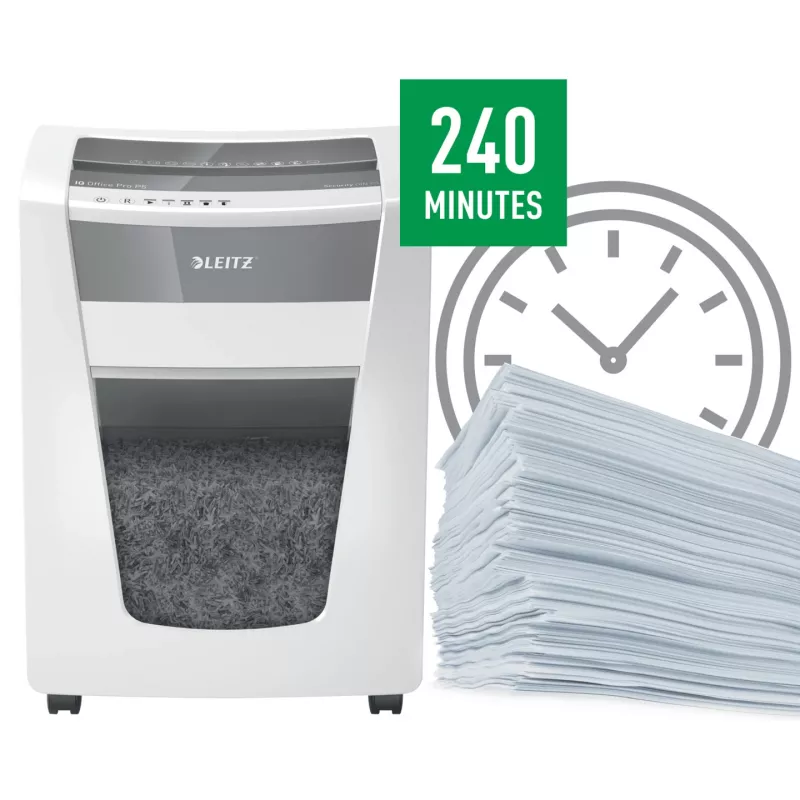 Niszczarka Leitz IQ Office Pro P5, cięcie mikro, 23 cm, 2 x 15 mm, 30 l, 300 arkuszy, 55 dB